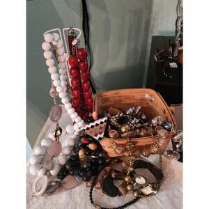 Longaberger Basket, 3lbs Vintage Chunky Jewelry Lot Signed & Unsigned EUC